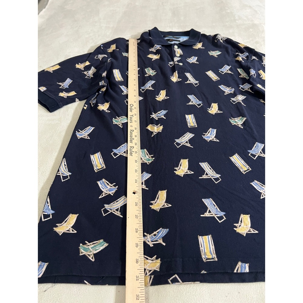 Vintage Tommy Hilfiger Golf Men Polo Shirt Navy Beach Chairs Print Short Sleeve - Picture 4 of 16